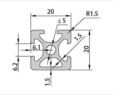2020-1N鋁型材截面圖 2020-1N鋁型材截面圖